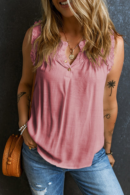 Roze tanktop met gespleten hals en ruches