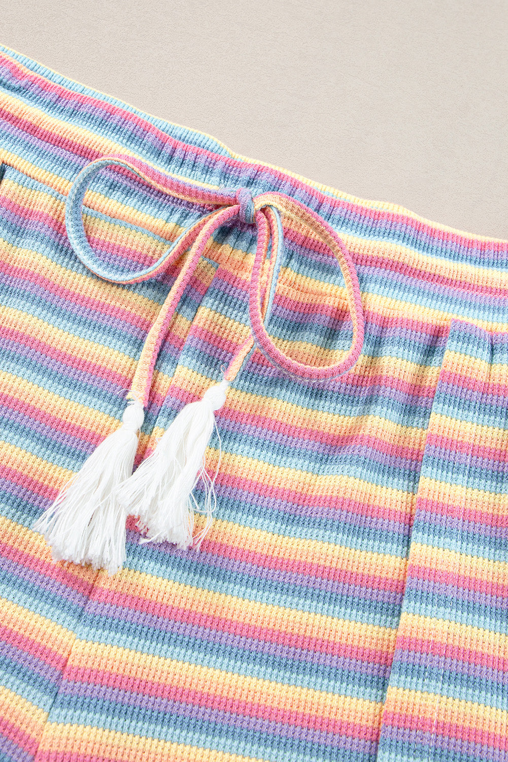 Roze gestreepte regenboog T-shirt met kwastjes en wijde pijpen broekenset