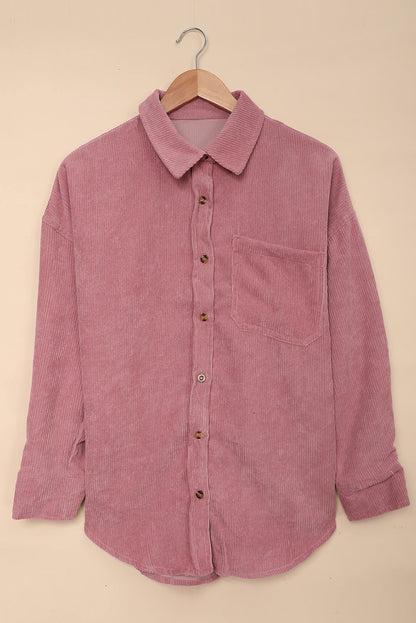 Roze corduroy overhemd met knoopzak
