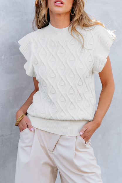 Wit getextureerd gegolfd gebreid vest met nephals