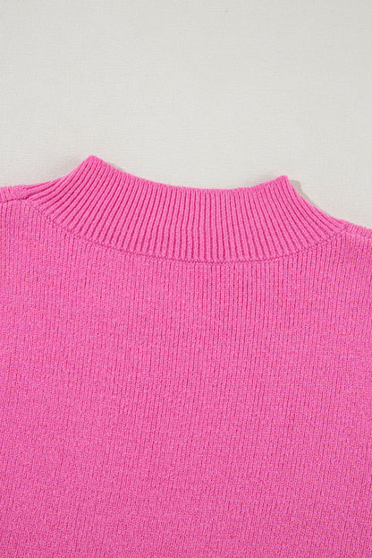 Roze geribbelde gebreide trui met contrasterende mouwen