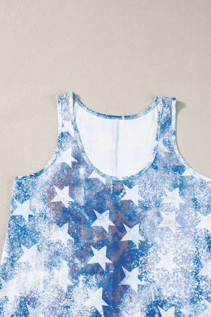Blauwe vintage gewassen tanktop met vlagprint