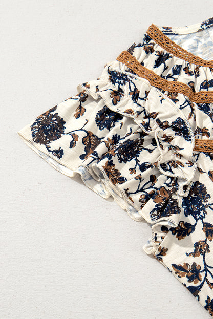 Witte bloemen frilly blouse met veter omhoog