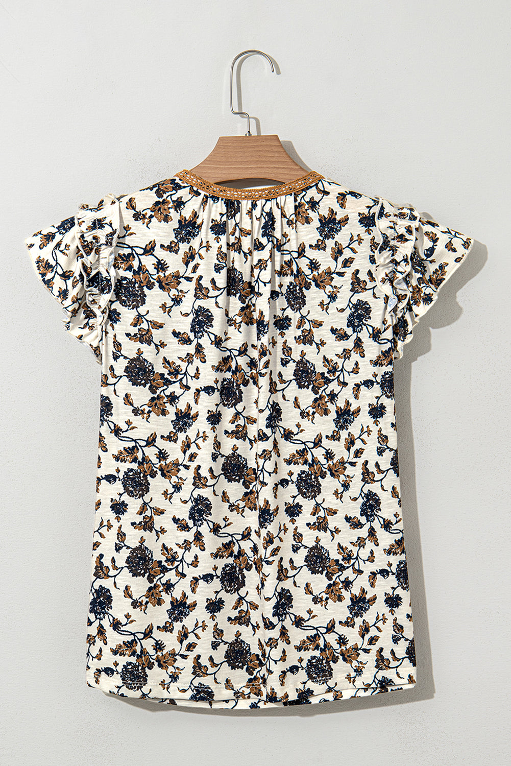 Witte bloemen frilly blouse met veter omhoog