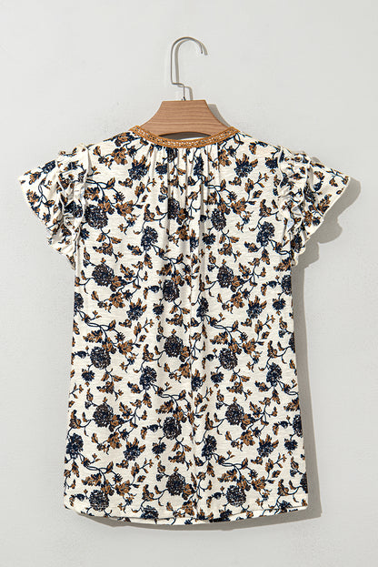 Witte bloemen frilly blouse met veter omhoog