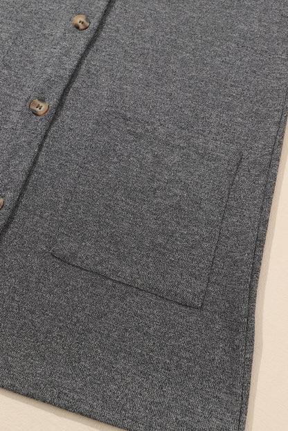 Gray Heather Knit Pocketed Button Front Cardigan