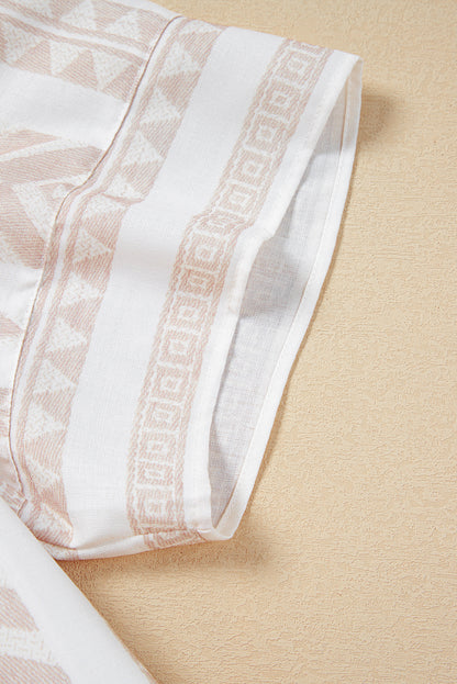 Jet Stream Geometric Jacquard Split V Nek Korte mouw Blouse