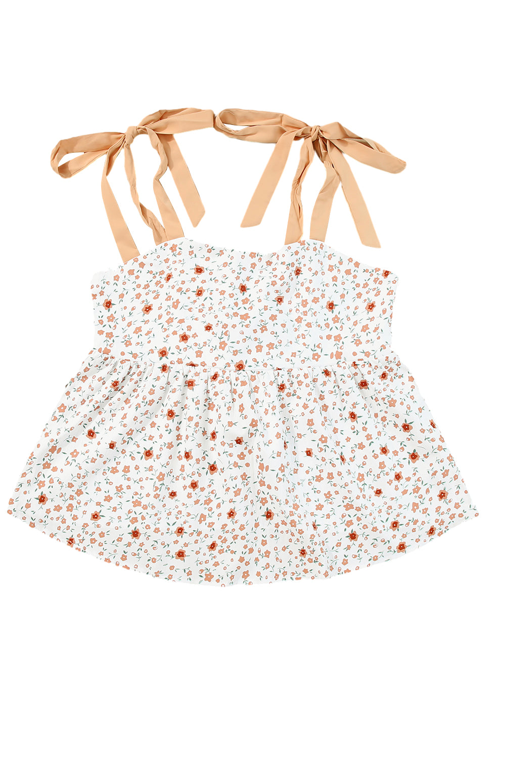 Witte babydoll-tanktop met gebonden schouder en bloemenprint