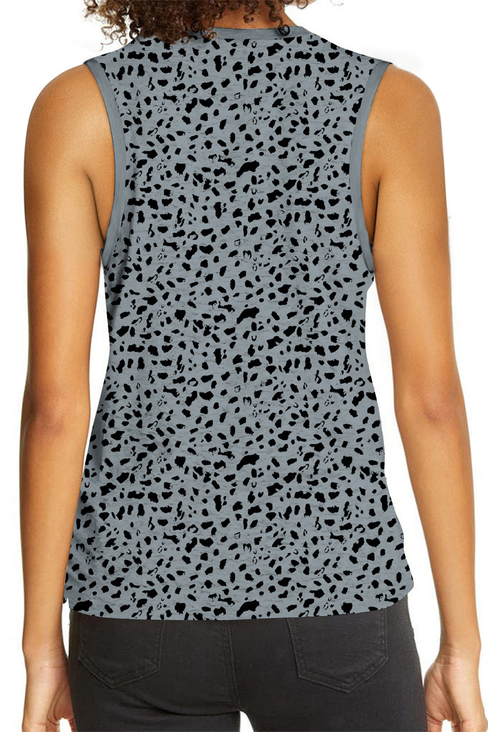 Grijze tanktop met ronde hals en luipaardprint