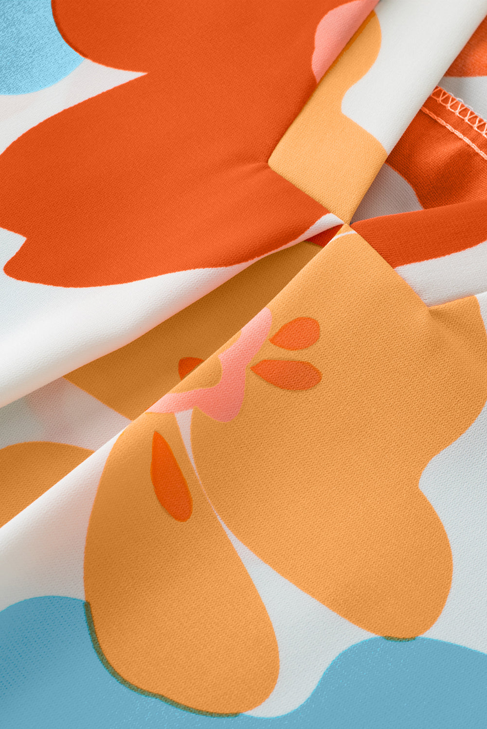Oranje bloemen getande blouse met V-hals en ruches aan de mouwen
