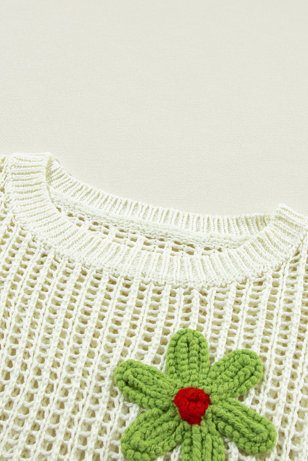 Witte gehaakte bloem uitgeholde trui T-shirt