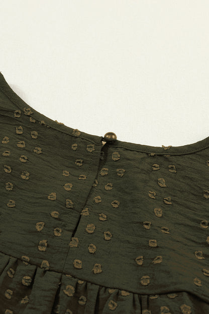 Blackish Green Lace Eyelet Ruffle Shoulder Long Sleeve Blouse