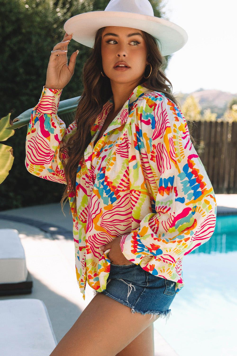 Oranje abstract bedrukt hoog met lage oversized shirt