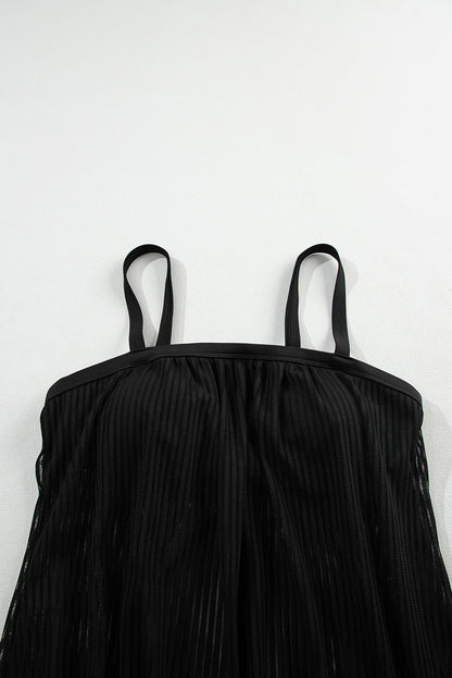 Zwart gestreept tankini-badpak met geknoopte zoom en mesh