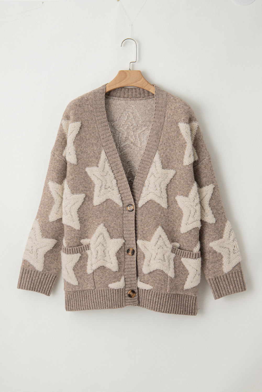 Kaki vest met sherpa-sweater met sterrenpatroon en zakken