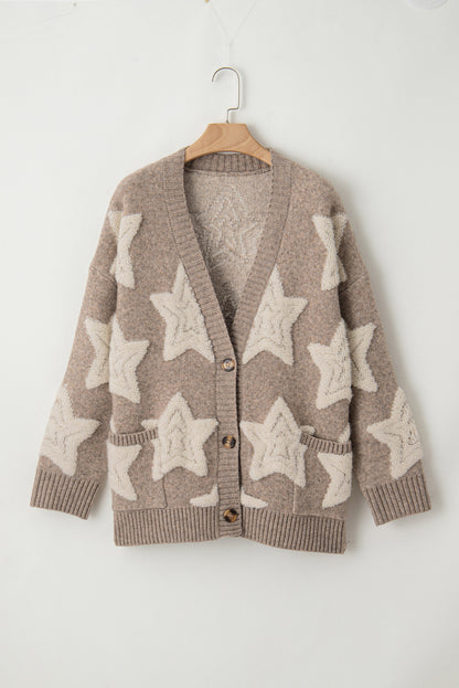 Kaki vest met sherpa-sweater met sterrenpatroon en zakken
