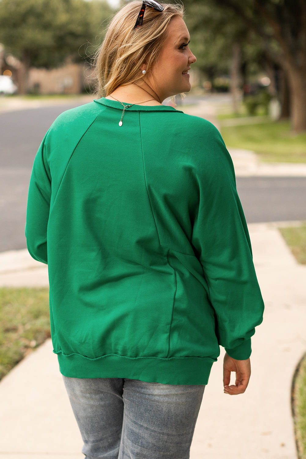 Helder groen blootgestelde naad gemak druppel schouder plus sweatshirt