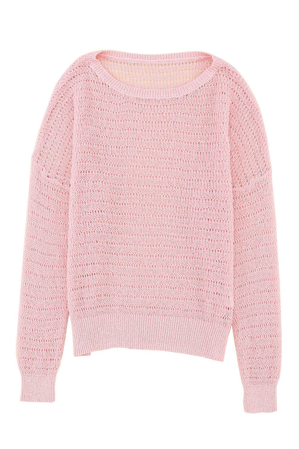 Roze gebreide top met ronde hals en lange mouwen