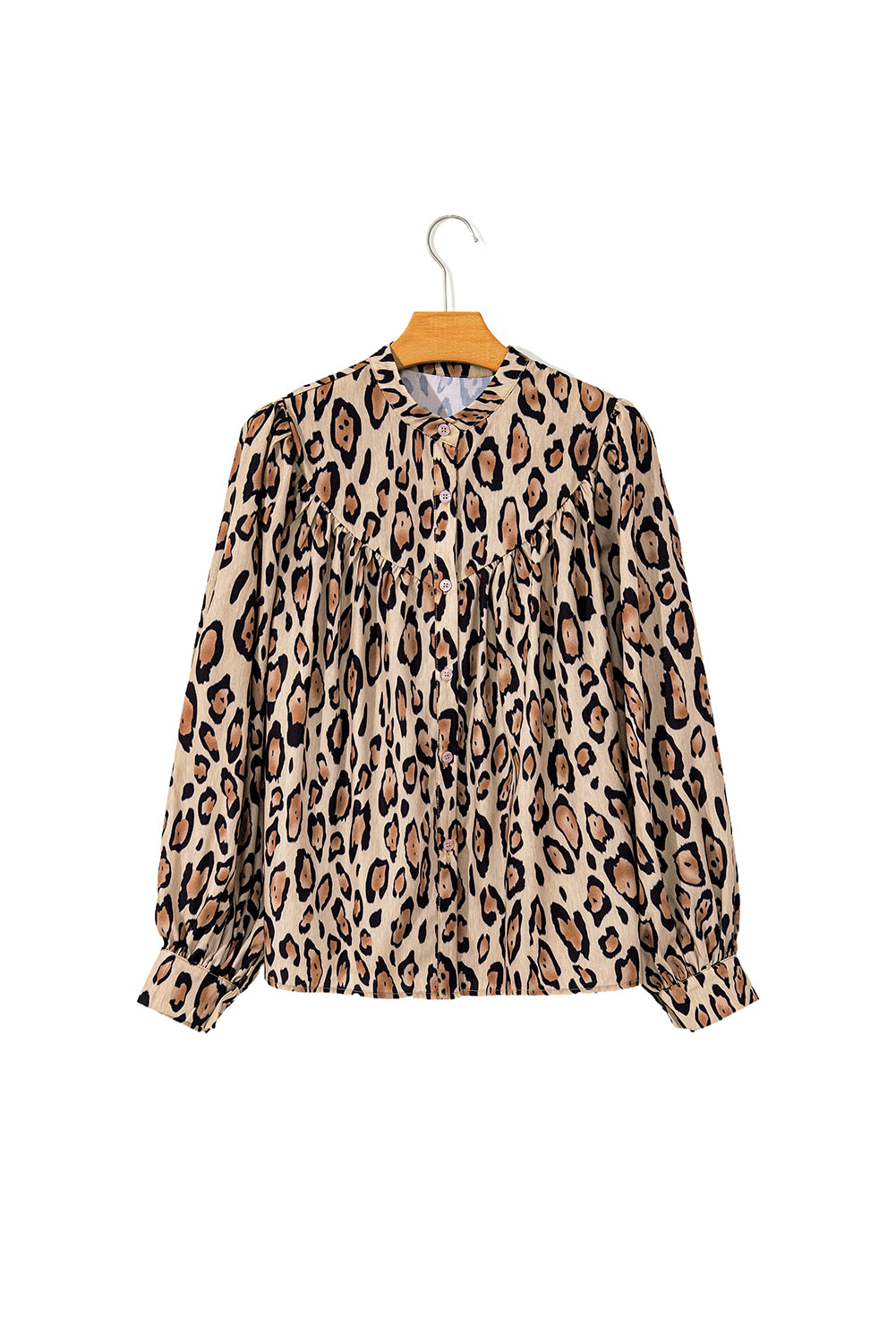 Licht Frans beige oversized luipaard print ballon mouw casual shirt