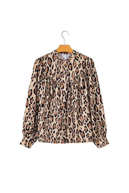 Licht Frans beige oversized luipaard print ballon mouw casual shirt