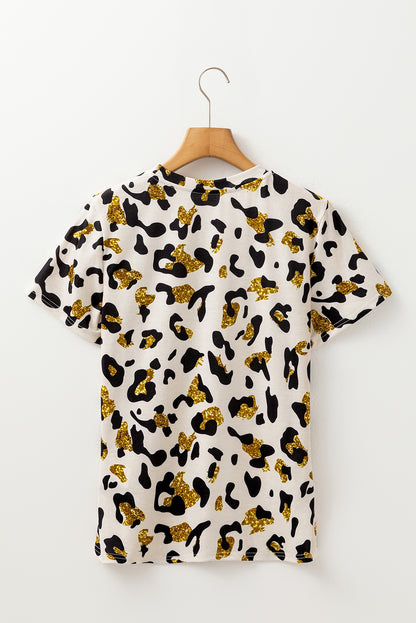 Abrikoos luipaard afdruk ronde nek casual t -shirt