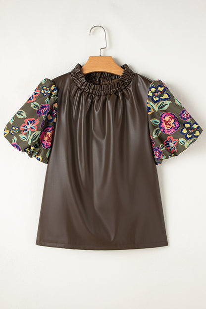 Vier blad klaver bloemen bubbel mouw lederwork lederwork frillred round necy blouse