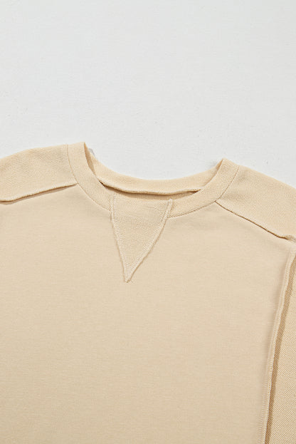 Beige Splicing Ronde Hals Pullover Sweatshirt
