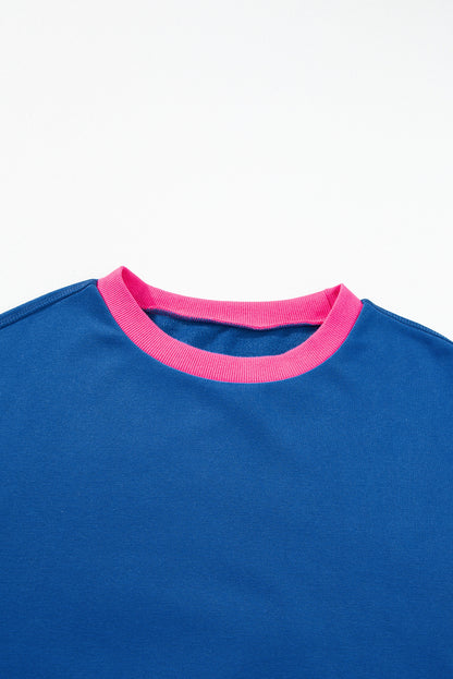 Blauw colorblock sweatshirt met bubbelmouwen