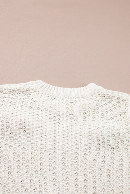 Wit kleurrijke boog gebreide mockhals sweater met korte mouwen