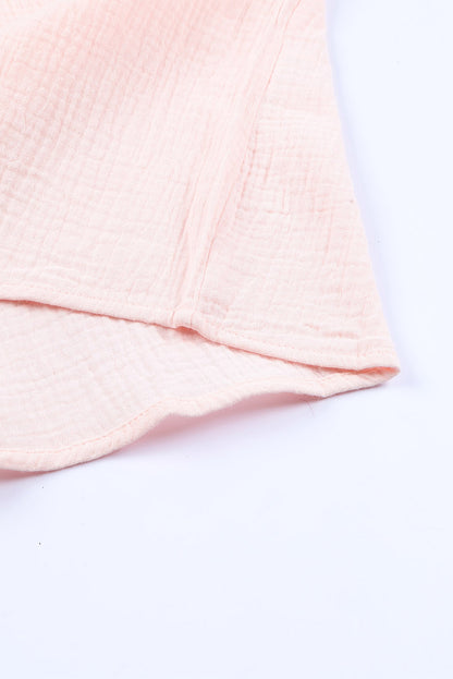 Roze getextureerde gelaagde blouse met korte mouwen en ruches