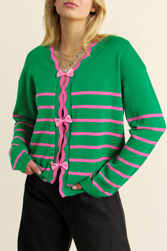 Groen streep lint schattig boogdetail trui gebreide vestiging