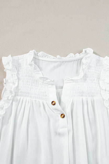 Witte tanktop met splithals en ruches