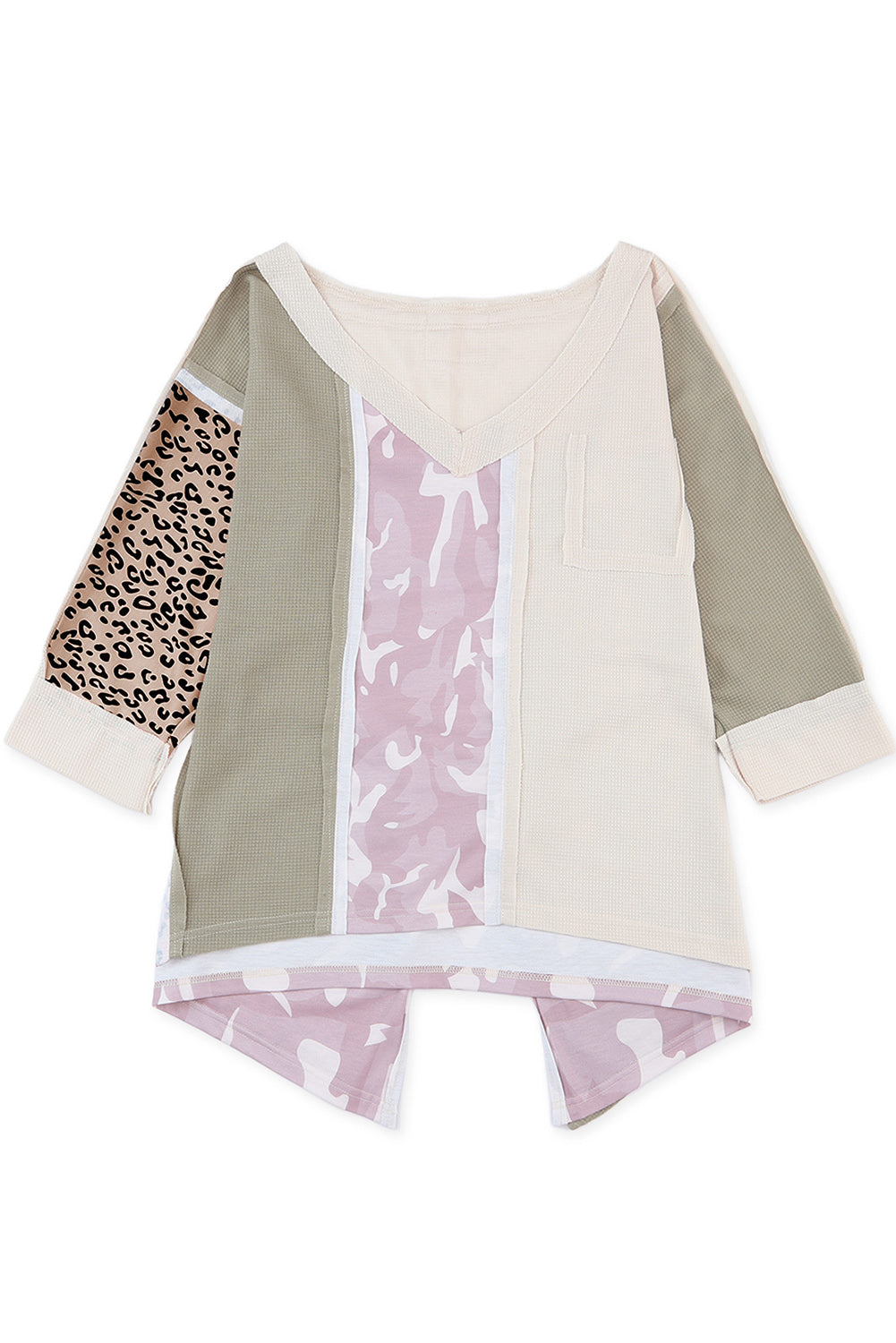 Veelkleurige oversized top met zichtbare naden en patchwork