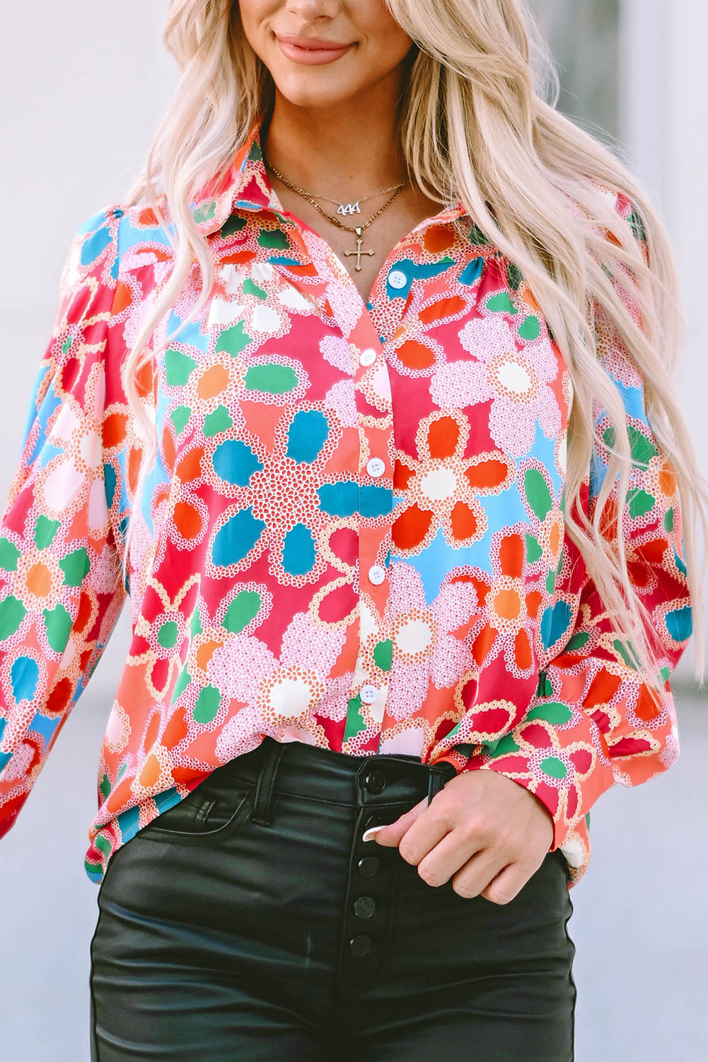 Overhemd met veelkleurige bloemenprint en bubbelmouwen