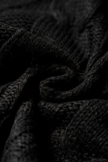 Zwarte kabel gebreide kleurblok satijn bowknot short mouw trui