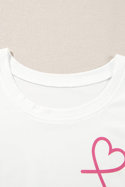 Roze gegolfde tanktop en hartprint broek lounge set