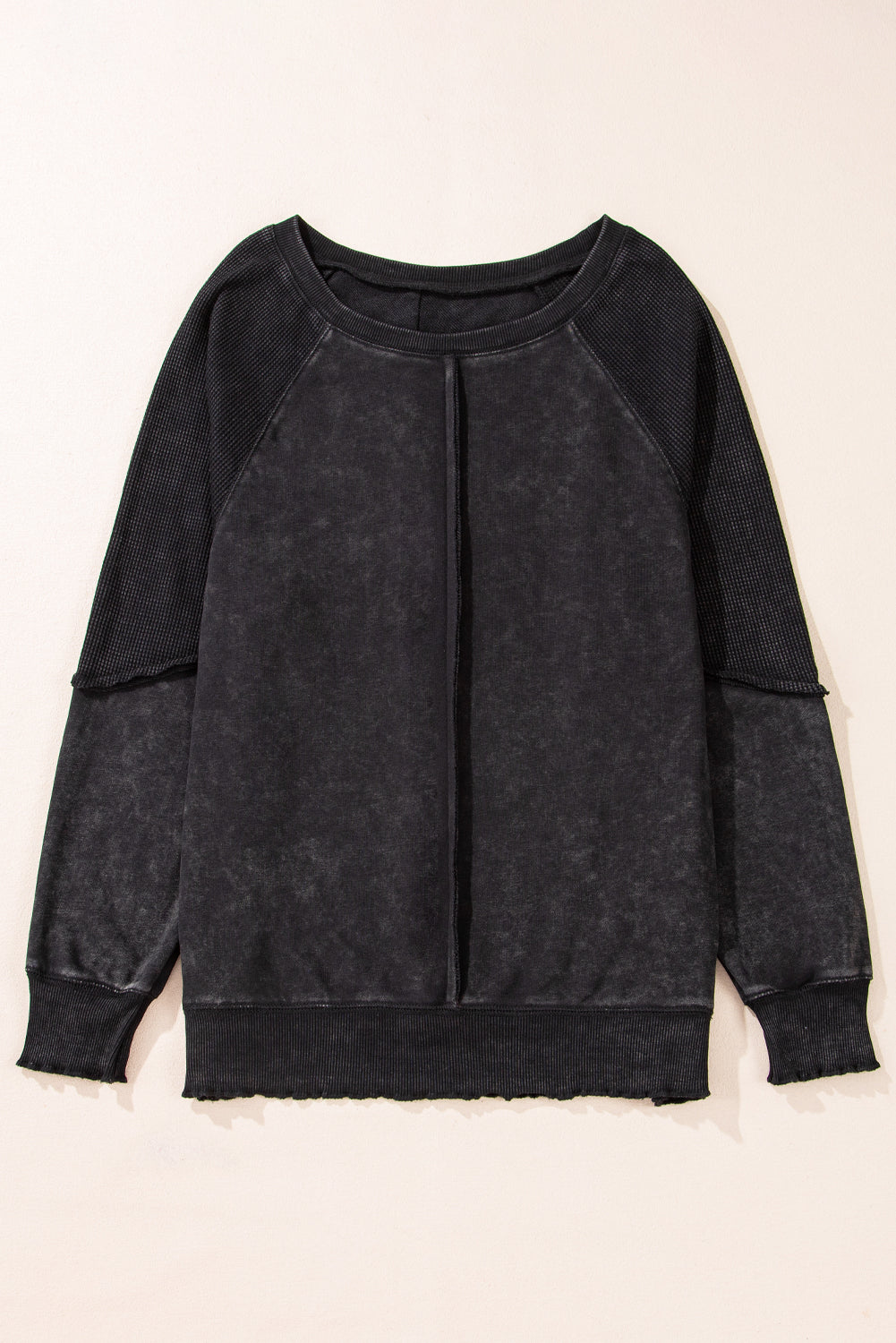 Zeil blauw massief wafel gebreide patchwork raglan mouw sweatshirt