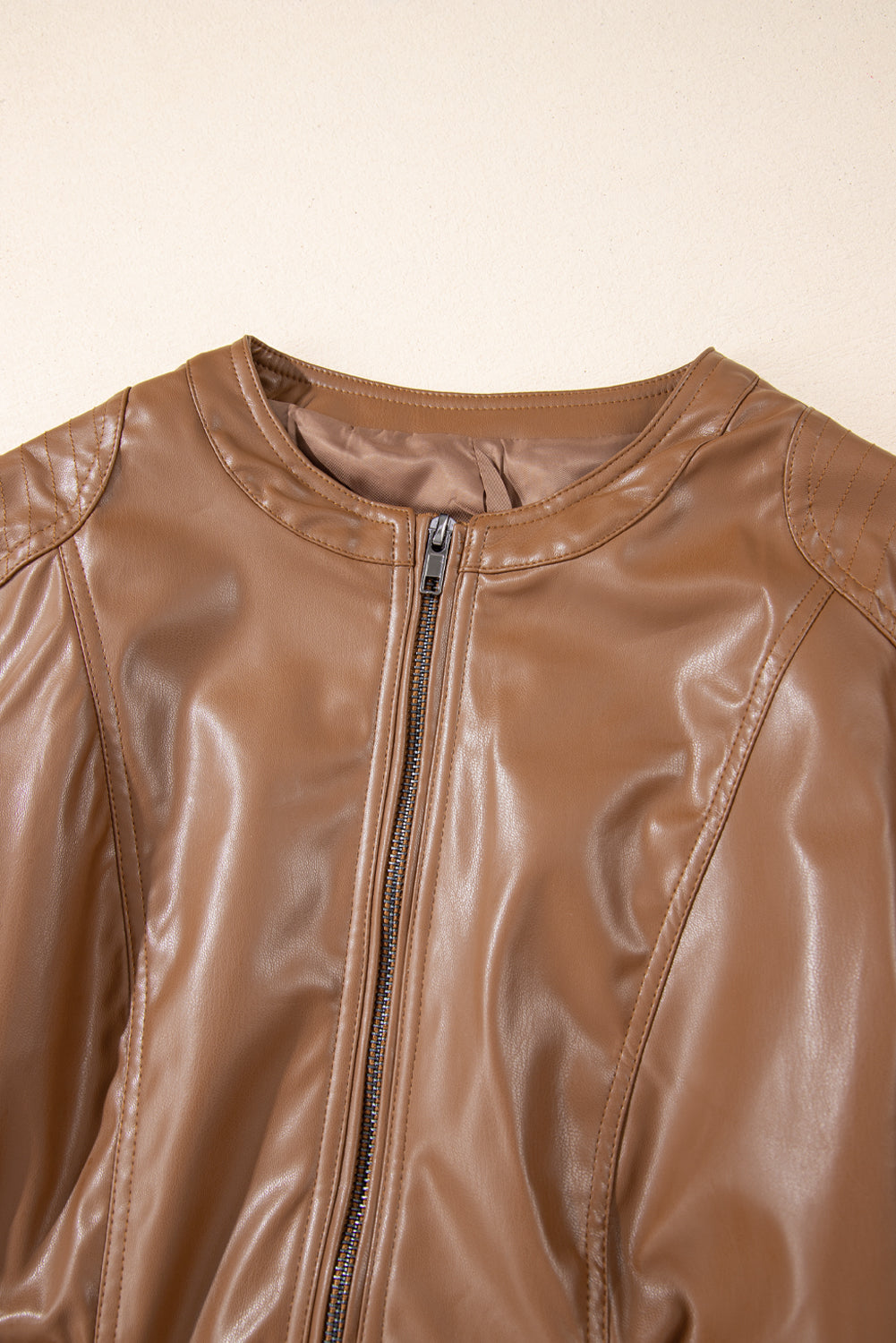 Black Solid Faux Leather Zipper Slim Fit Bomber Jacket