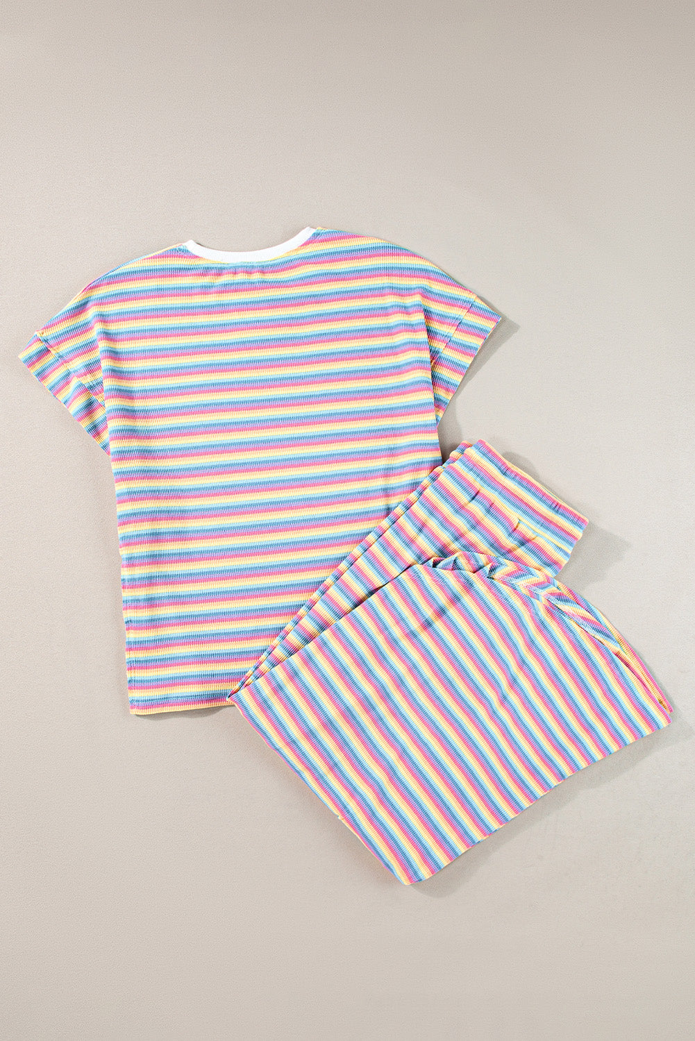 Roze gestreepte regenboog T-shirt met kwastjes en wijde pijpen broekenset