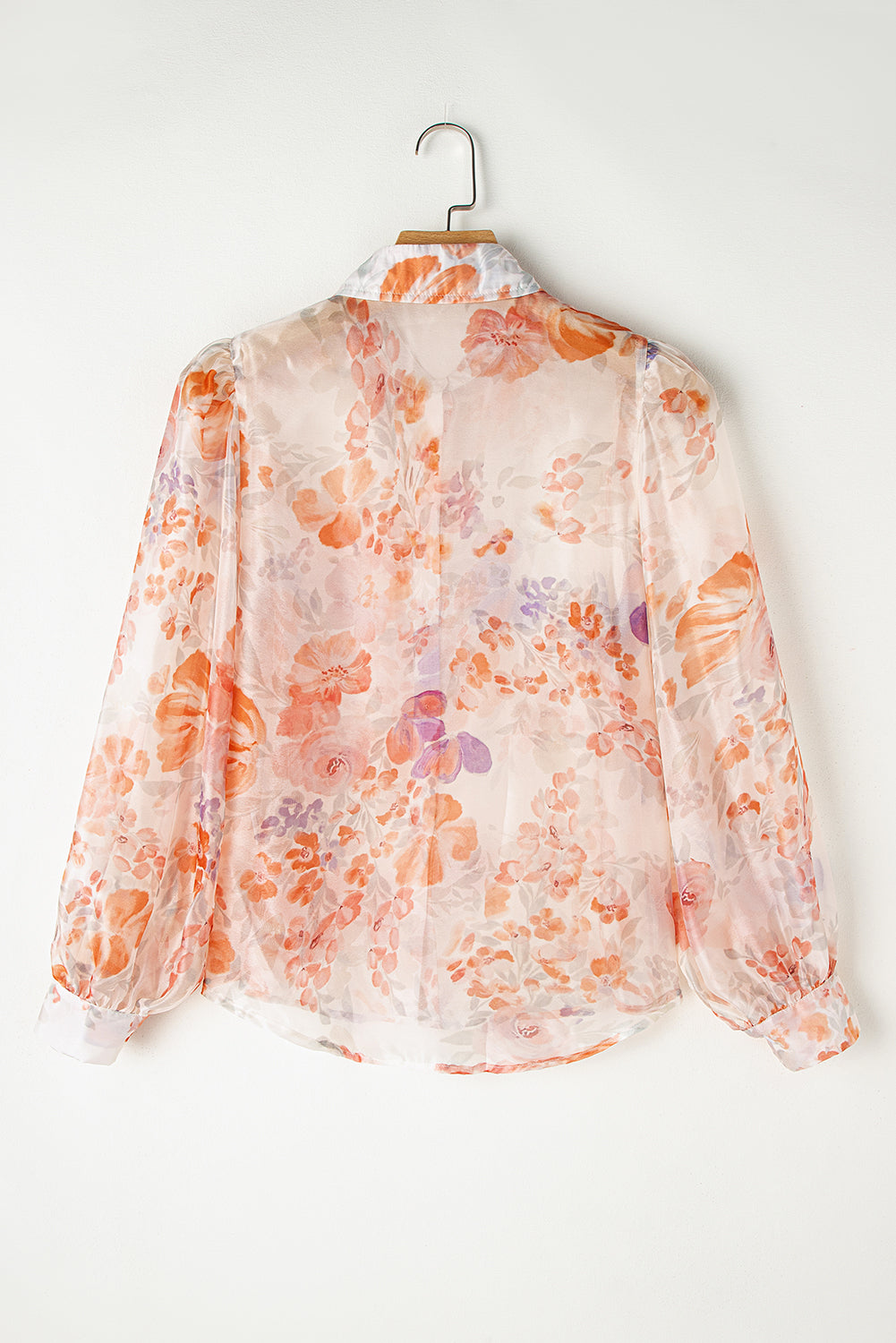 Wit los overhemd met kraag en ballonmouwen met bloemenprint