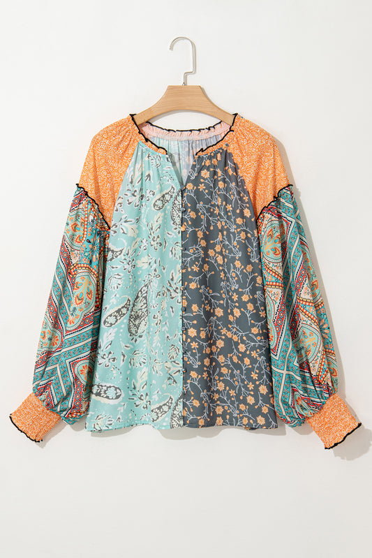 Groene bloemen patchwork lantaarn mouw knoop v
