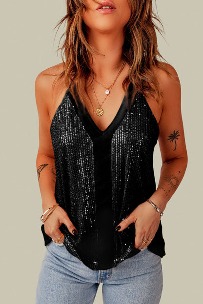 Zwarte racerback tanktop met pailletten