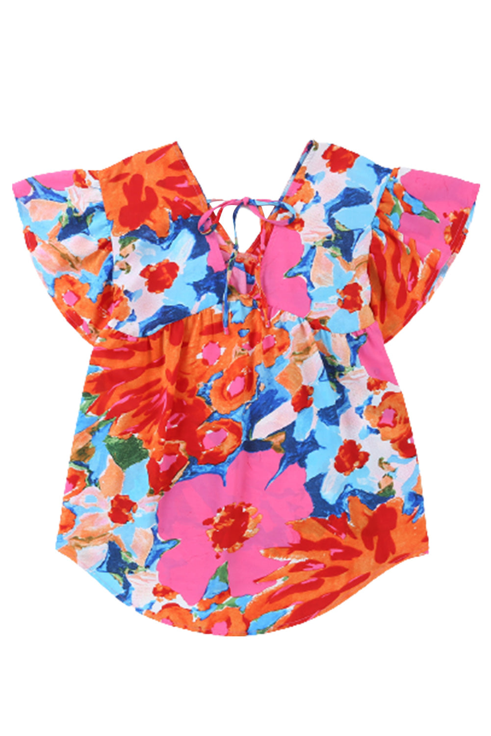 Roze blouse met abstracte print en V-hals met fladdermouwen