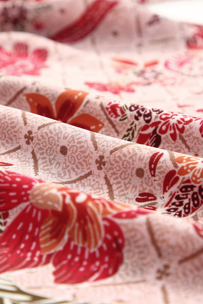 Roze blouse met split en V-hals en print