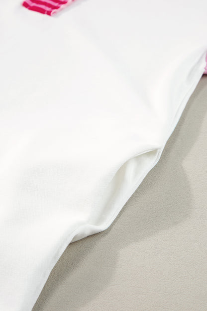 T-shirtjurk met witte strepen en colorblock-patchwork met korte mouwen
