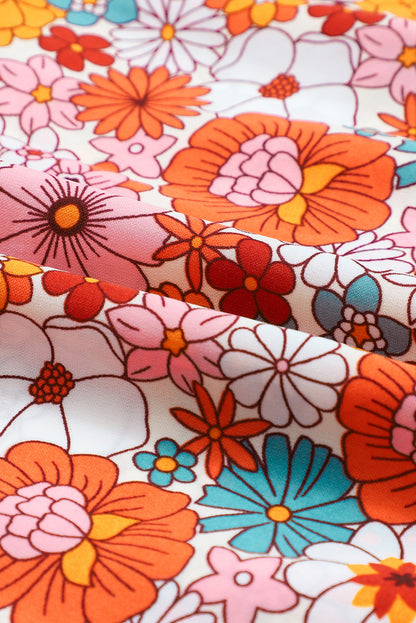 Veelkleurige Boho gebloemde jurk met lange mouwen en ruches