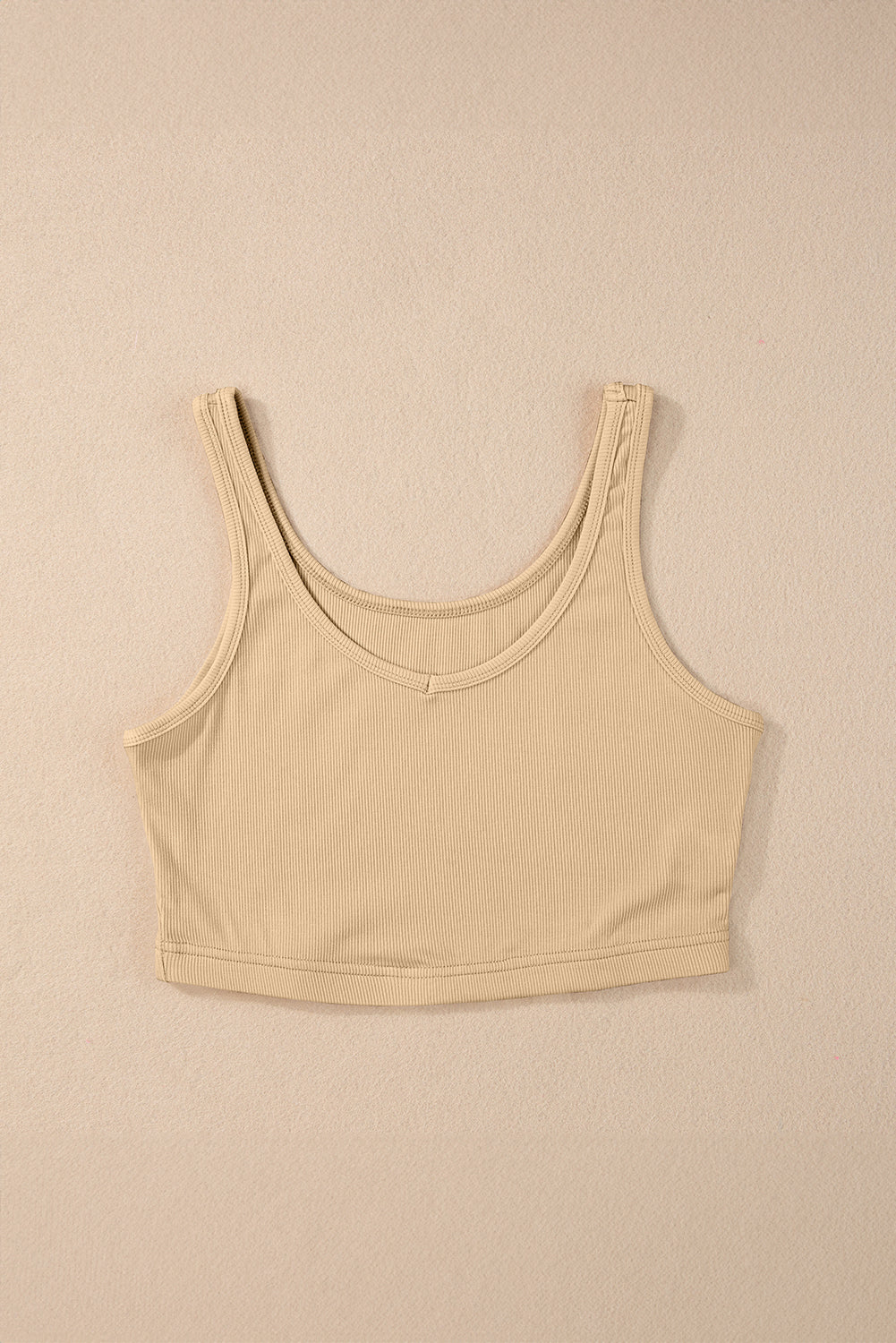 Abrikoos geribde gebreide schede mouwloze crop top