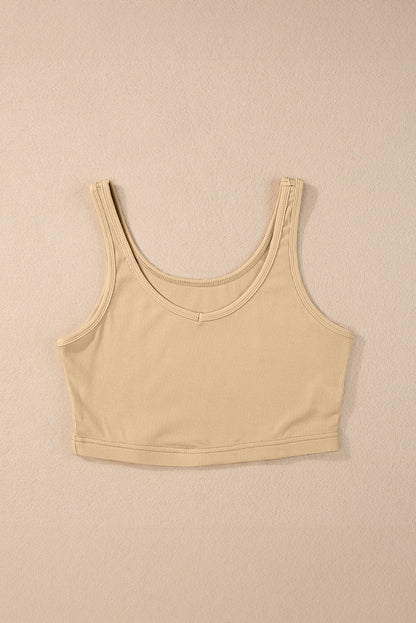Abrikoos geribde gebreide schede mouwloze crop top