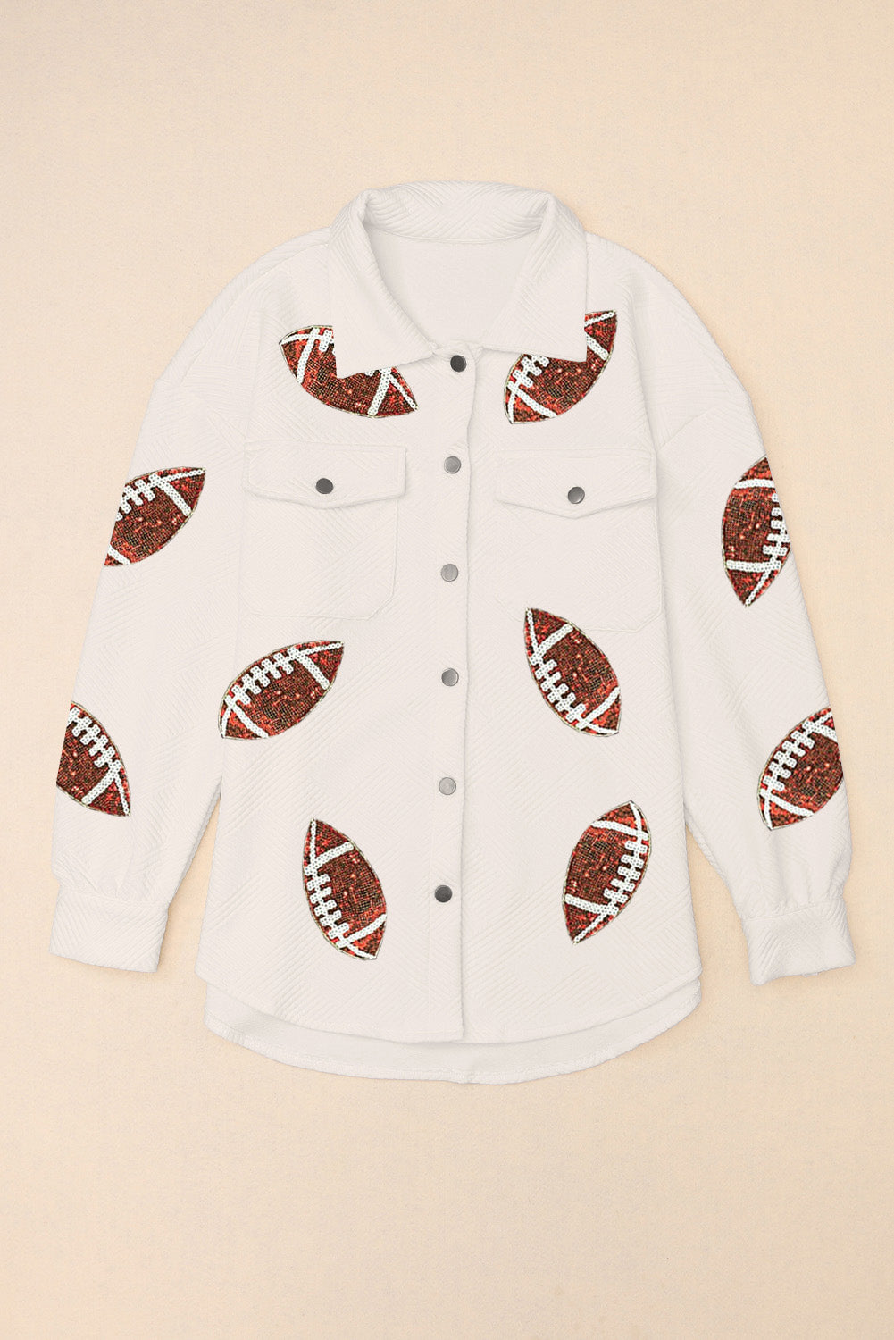 Beige kauwgom textuur lovertjes Rugby Football Shacket
