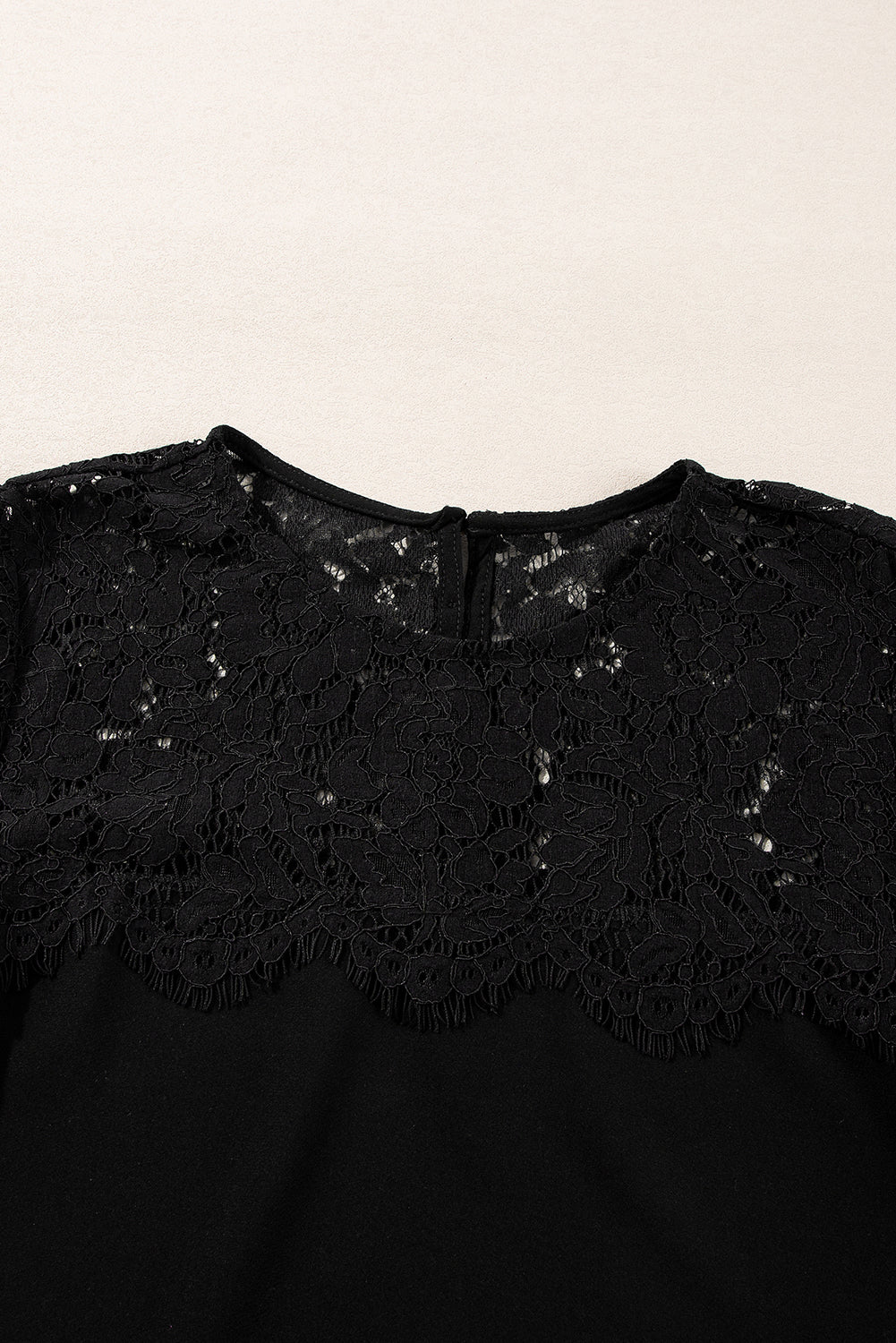 Black Lace Crochet Patchwork O Neck Long Sleeve Top